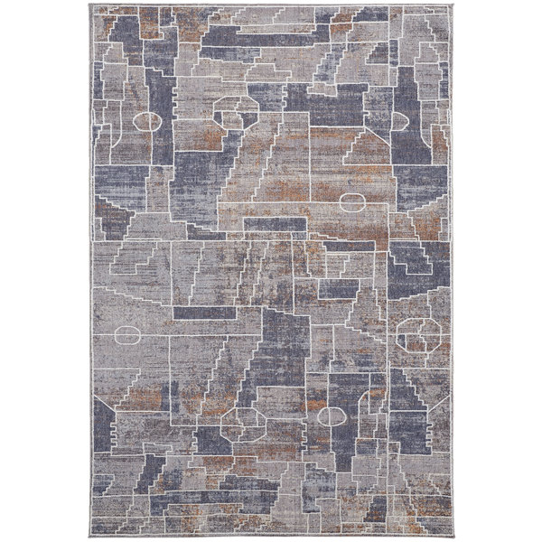 Bungalow Rose Performance Blue/Gray/Orange Rug Wayfair